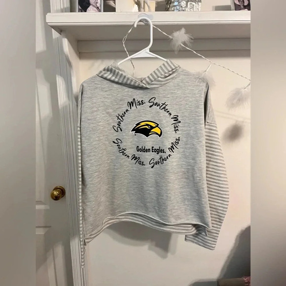 Sideline Apparel Womens Southern Miss Gray Striped Pullover Hoodie - Picture 1 of 6